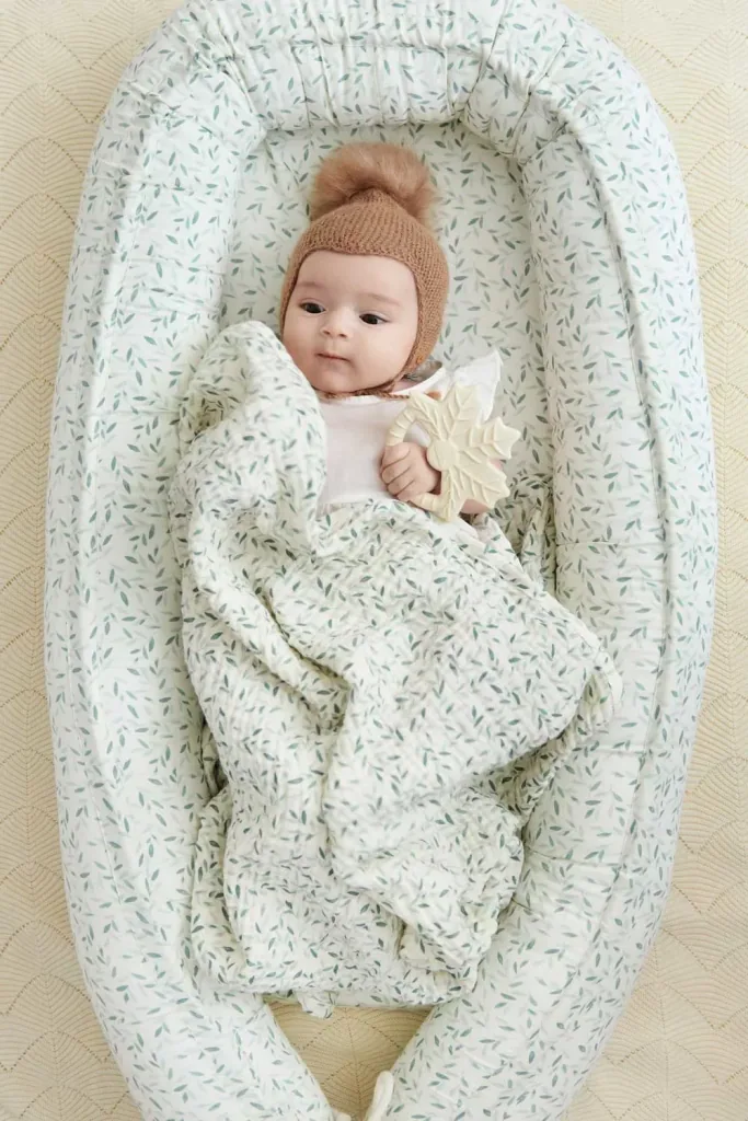 Cam Cam mousseline babydeken "Green Leaves" groene blaadjes