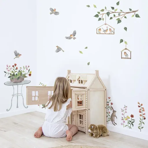 Lilipinso muursticker M roodborstje in vogelhuisje