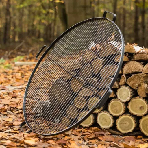 Grillrooster 80 cm voor vuurschaal, ronde stalen grill met handvatten