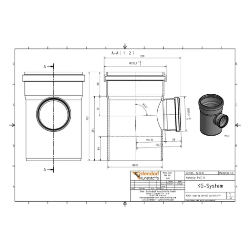 KG Afsplitsing 200/110 87 Graden - Riool Afvoer Aftakking