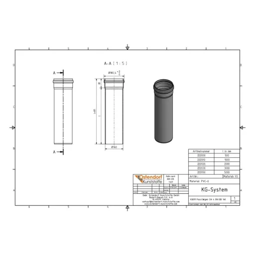 PVC buis 160mm, Afvoerbuis 160mm, Rioolbuis SN4, 1000mm