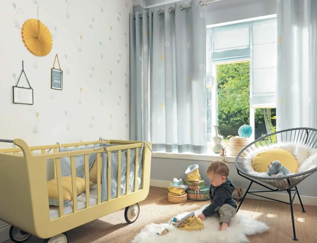Casadeco My Little World stof olifanten lichtblauw lime wit