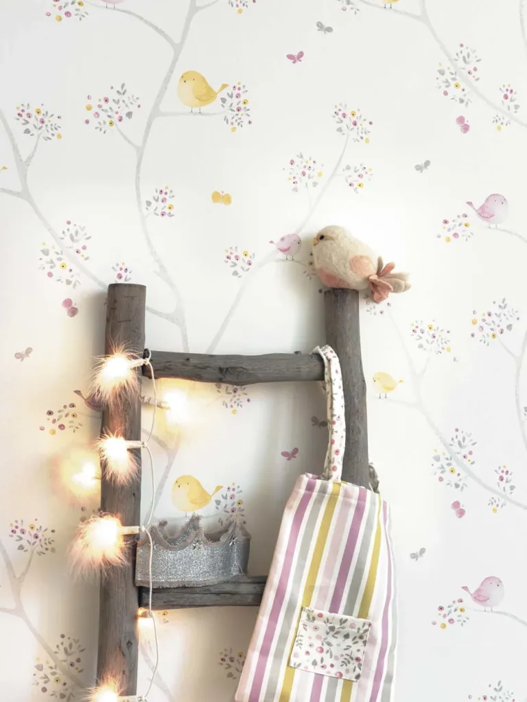 Casadeco My Little World behang vogels bruin roze