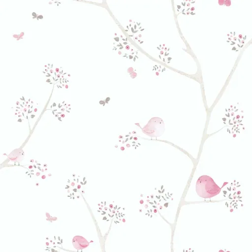Casadeco My Little World behang vogels bruin roze