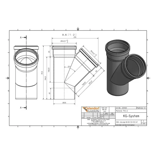 KG Afvoerbuis 125mm 45 Graden - Rioolbuis Aftakking