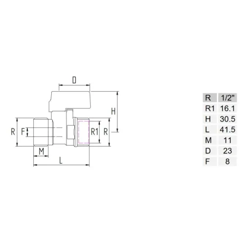 Mini kogelkraan messing met rode hendel, 1/2" AG x 1/2" AG