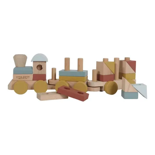 Little Dutch houten trein met blokken naturel gekleurd