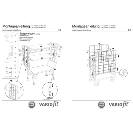 Vierwandwagen met 3 Plateaus, 500 kg Laadvermogen, EasySTOP