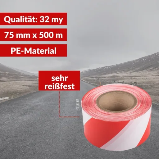 Afzetlint Rood Wit 500m - Waarschuwingslint / Flatterband