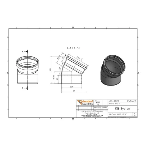 PVC buis 315mm, bocht 30 graden, rioolbuis, DN/OD 315