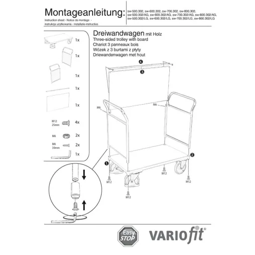 Driewandwagen 400 kg Type S + EasySTOP