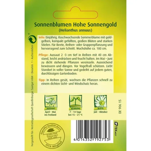 Zonnebloem Zaden Sonnengold Kopen