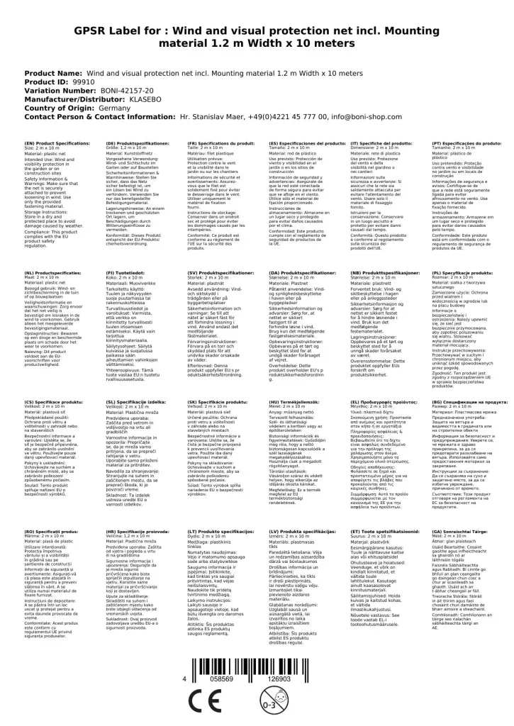 Wind- en zichtscherm 1,2x10m incl. Kabelbinders