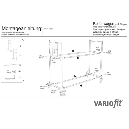 Bandenwagen 300 kg met 2 verdiepingen thermoplastische rubberen banden 1205 x 780 x 1430 mm