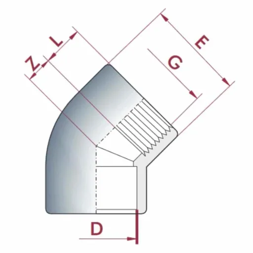 PVC-U 45° Winkel Muffe 63mm x 2" PN10 - PVC Fittingen