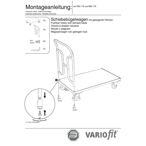 Schuifbeugelwagen 250 kg Typ L + EasySTOP