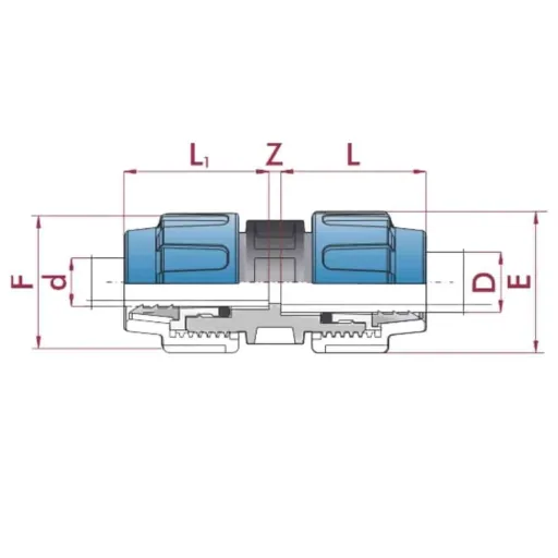 PE Koppeling 32mm naar 20mm, Reductie, PP Knelkoppeling