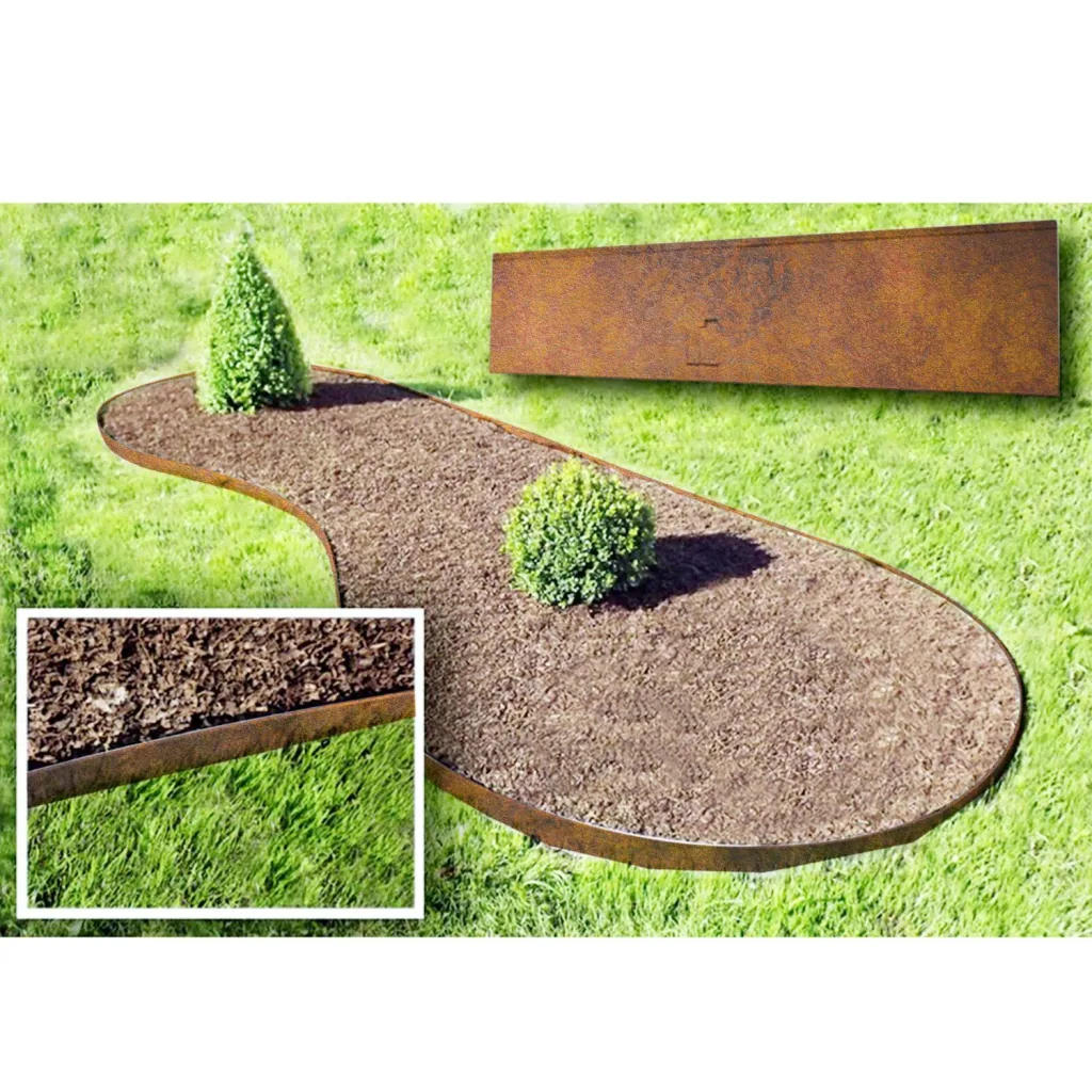 Border, cortenstaal border 120 cm lang, 13,5 - 18,5 cm hoog, borderrand - Thermisch verzinken, Breedte-gs: 13.5 cm