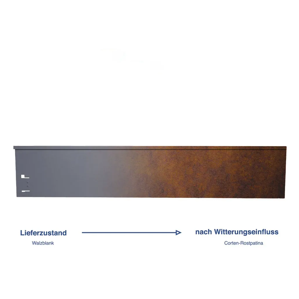Border, cortenstaal border 113 cm lang, 13,5 - 18,5 cm hoog, borderrand - Eindstuk, Breedte-gs: 13.5 cm