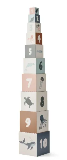 Liewood Bedrukte kartonnen bouwblokken - Aaren, leerspeelgoed voor peuters vanaf 18 maanden, kleur: Sea creature/sandy mix