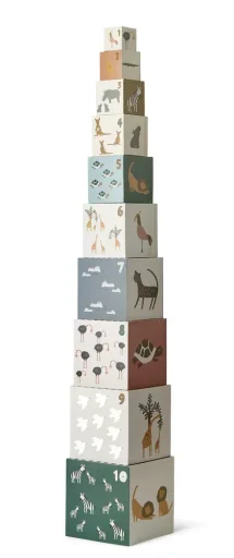 Liewood bedrukte bouwblokken, kartonblokken - Aaren, leerspeelgoed voor peuters vanaf 18 maanden, kleur: All Together Sandy