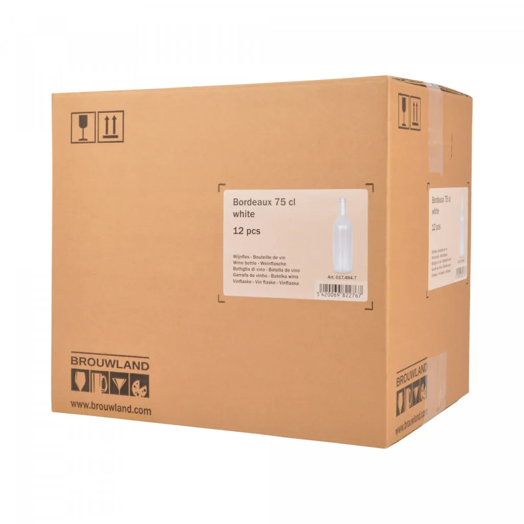 Wijnfles Bordeaux 75 cl, wit, doos 12 st., Kleur: wit