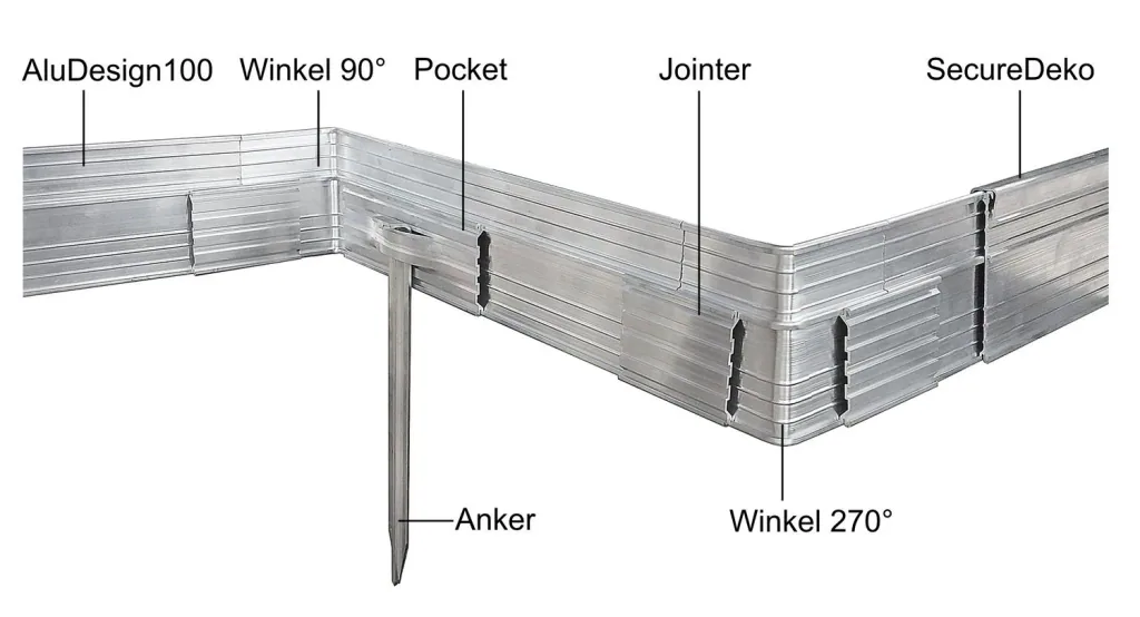 Ultra sterke aluminium Borderrand Hoogte: 10-14-24 cm, Lengte: 1-30 m | Gazonrand | Kantopsluiting, Breedte-gs: 24 cm; Kwaliteit GS: 5