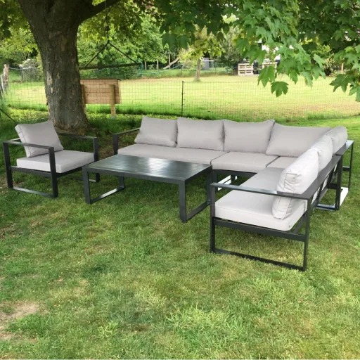 Tuin Loungeset 6-delig - Aluminium Frame - Antraciet met Lichtgrijze Kussens