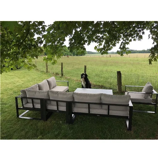 Tuin Loungeset 6-delig - Aluminium Frame - Antraciet met Lichtgrijze Kussens