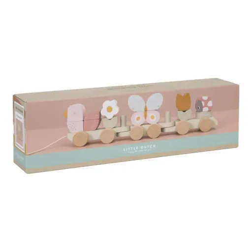 Little Dutch houten trein met blokken "Bloemen & Vlinders" roze