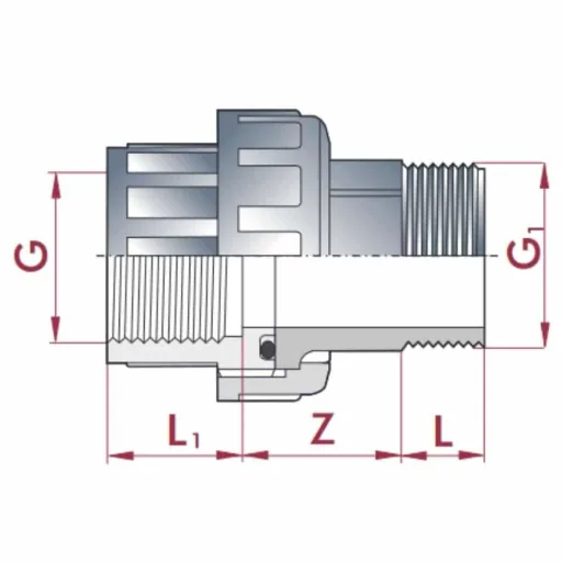 PVC-U Verschraubing 1 1/2" IG x AG - Buiskoppeling