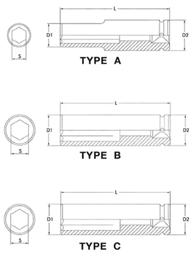 Slagschroefdop 1 inch, lange slagschroefdop, SW60, Cr-Mo staal