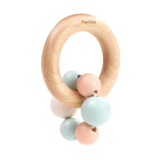 Plan Toys babyrammelaar met kralenring hout pastel