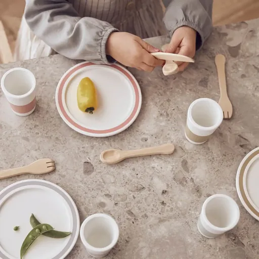 Kids Concept speel servies Bistro hout wit pastel