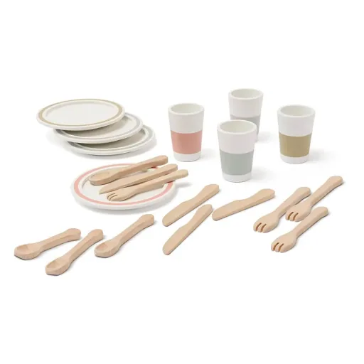 Kids Concept speel servies Bistro hout wit pastel