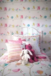Harlequin behang vogels roze
