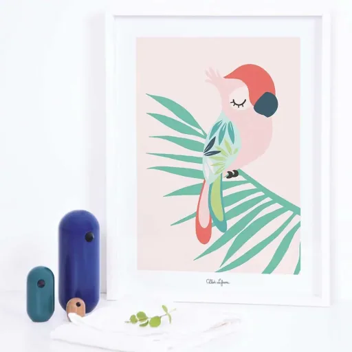 Lilipinso poster slapende papegaai roze rood groen