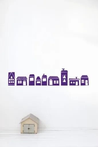 Ferm Living muursticker huisjes paars