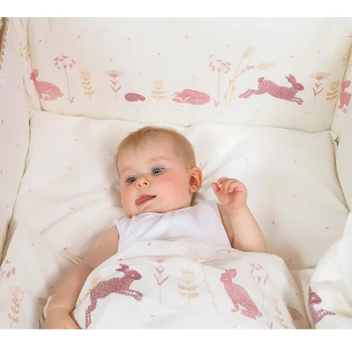 Taftan hoeslaken "Hello World" roze beige 70 x 140