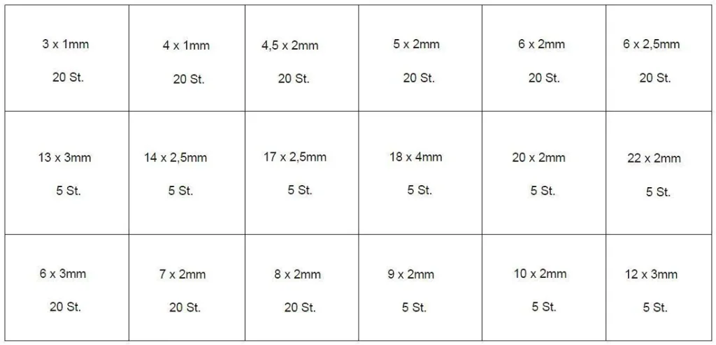 O-ringen set, 225 stuks, Rubberen O-ringen assortiment