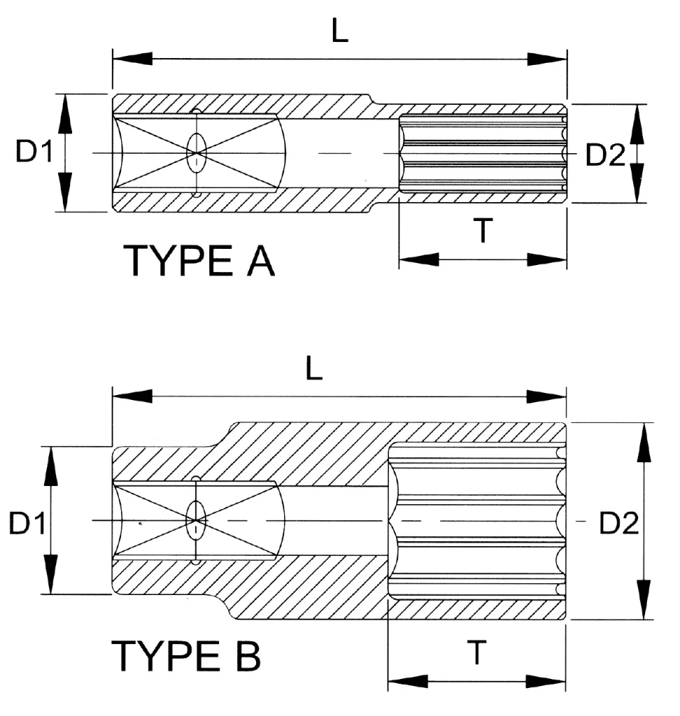 1/2 inch Vielzahn dop, Lange Vielzahn dop 30mm CrV