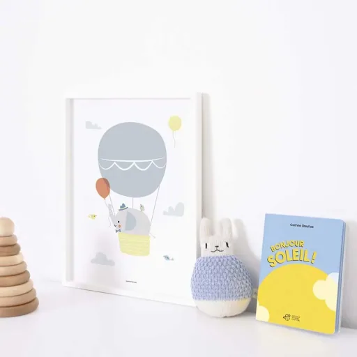 Lilipinso Poster Olifant in een ballon grijs geel