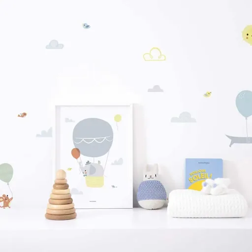 Lilipinso Poster Olifant in een ballon grijs geel