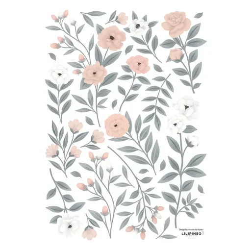 Lilipinso muursticker A3 delicate bloemen roze wit