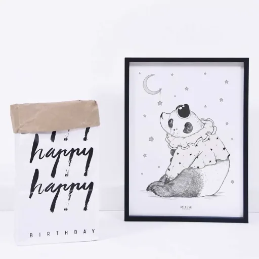 Lilipinso poster Panda met maan zwart roze