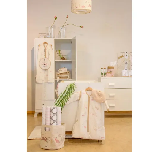 Taftan opbergmand "Hello World" roze-beige