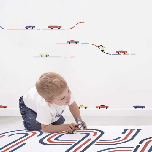 Lilipinso muursticker A3 auto's blauw rood geel