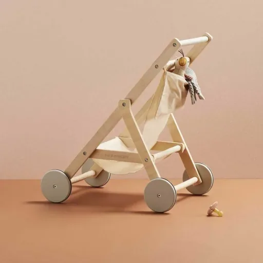 Kids Concept poppen buggy hout natuur