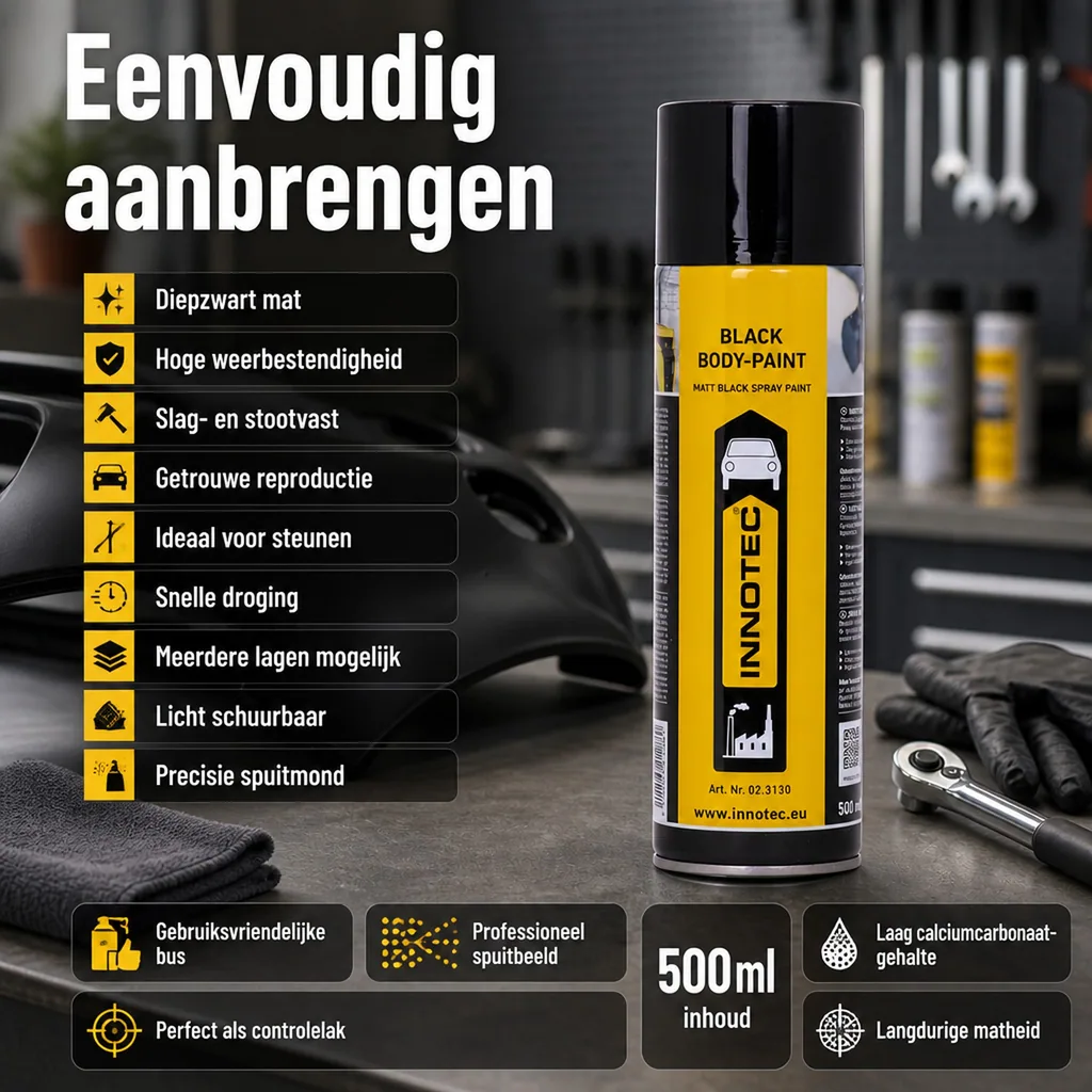 Matte zwarte lak, zwarte lak spray, spuitbus mat zwart, 500 ml