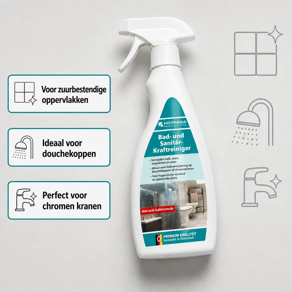 Badkamer schoonmaken, sanitair reiniger, badkamer reiniger, krachtreiniger 500ml spuitfles